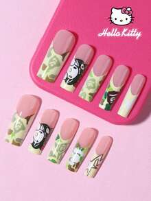 SANRIO 24片长方形法式美甲贴纸，带星星和鲨鱼图案装饰，赛博朋克风格，完美贴合亚克力假指甲套装，包含：1片果冻胶和1个指甲锉，适合女性和女孩日常及派对使用。 - 彩色 - 查看 6