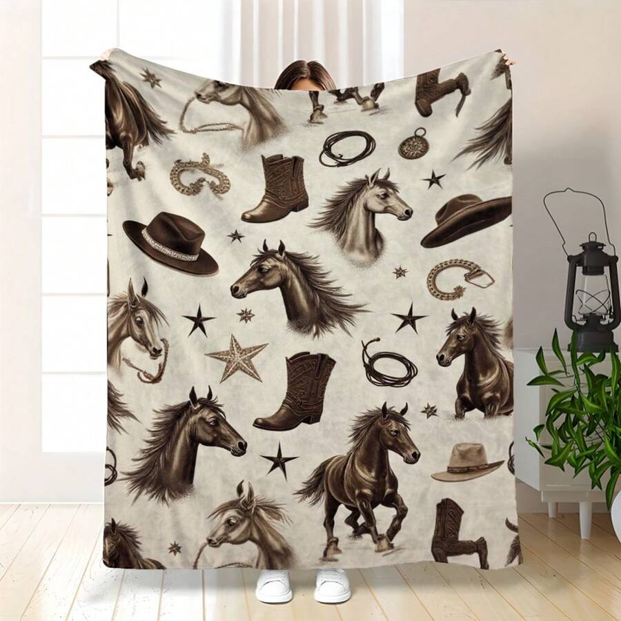 Retro Western Cowboy Theme, Cowboy Boots, Cowboy Hats, Cacti, Feather Design Patterns, Modern Home Style,Super Soft Flannel Printed  Blanket,As Birthday Gifts, Family, Wedding, Souvenir Blankets, Polyester Blankets Suitable For All Seasons, Washable, Machine Washable, Lightweight, Breathable, Comfortable, Warm, Unique, 280gsm For Him, Her Personalized Ideal Gifts For Her, Him, Family, Boyfriend, Girlfriend, Father, Family, Mother, Lover, Daughter, Son, Grandfather, Grandmother, Teacher,Doctor, Nurse,Friend, Classmate, Pet.Perfect Nap, Camping, Travel, Home, Daily Life, Office Decoration, Birthday, Anniversary, Valentine's Day, Thanksgiving, Graduation Season,Christmas, Halloween, Mother's Day, Father's Day, Wedding, New Year Gifts ,Sofa,Bed,Car,Bedroom,Living Room,Office,  Outdoor Camping, Beach,Wall Decoration - Nhiều màu 37 - Xem 1