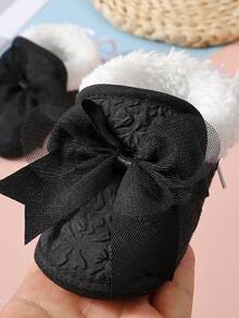 1 Pasang Sepatu Bayi, Sepatu Bot Tebal dan Hangat, Sol Anti Selip, Cocok untuk Belajar Berjalan, Dapat Digunakan untuk Pesta di Dalam dan Luar Ruangan, Sepatu Bayi Lembut dan Datar - Hitam - View 3