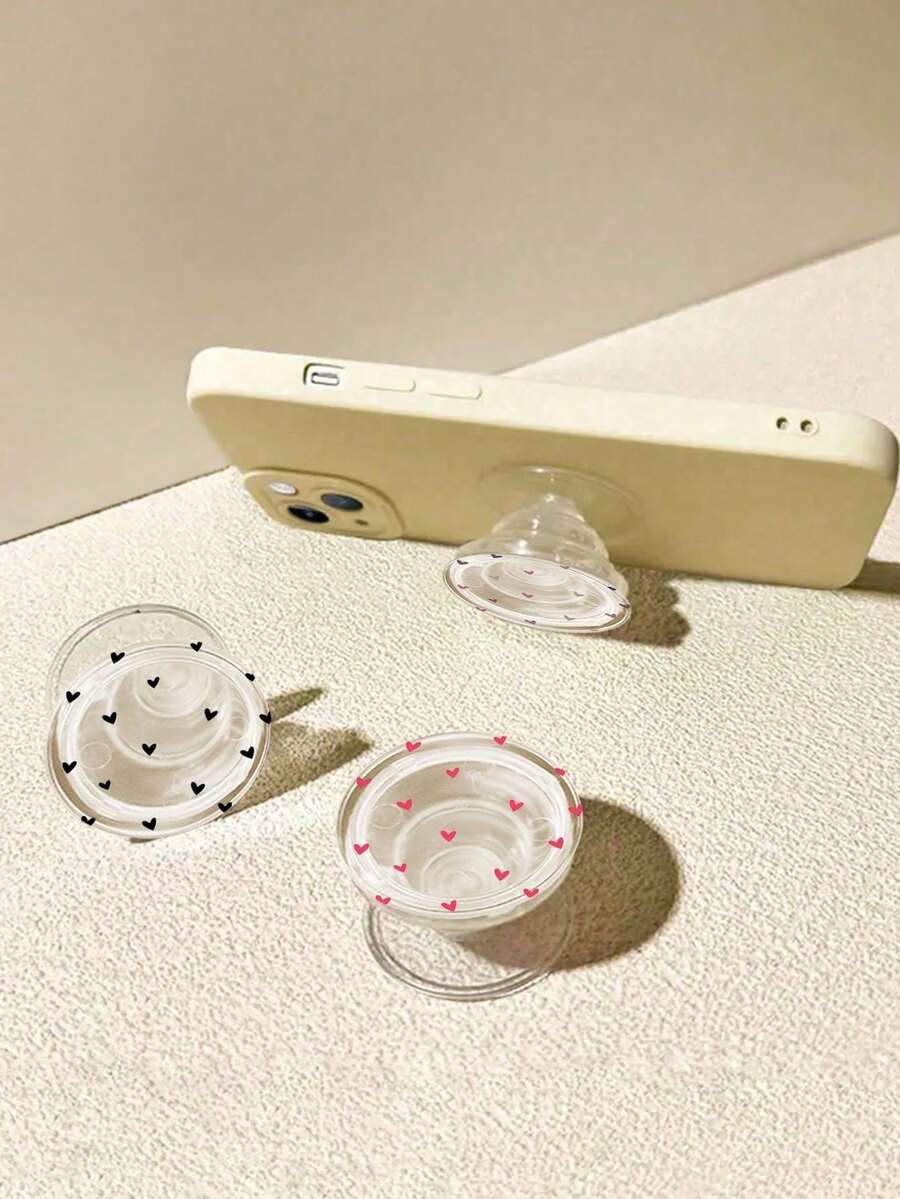 1pc Transparent Heart-Shaped Bow Phone Holder, Slide-Out Phone Stand, Bowknot Air Bag Phone Holder, Slouchy Desktop Phone Holder, Compatible With Apple And Android Phones, Birthday, Family, Friend Gift, Phone Accessory Compatible With IPhone, Android Phone, Gift For Birthday, Family, Friends Gifts Birthday Push-Pull Phone Grip Phone Accessories