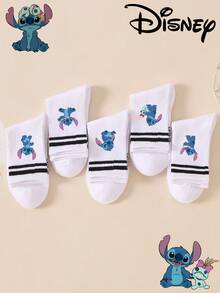 1 Pair/5 Pairs/10 Pairs Women's Mid-Calf Socks - Disney Stitch Pattern, Couple Mid-Calf Socks, Two-Stripe Sports Mid-Calf Socks, Versatile Style, Suitable For Daily Wear And As Holiday Gifts - Multicolor - View 6