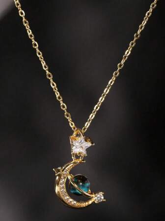1pc Fashionable Casual Star & Moon Charm Necklace, Creative & Stylish