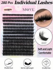 280Pcs False Eyelashes D Curl 8-16mm DIY Eyelash Cluster Extra Thick & Fluffy & Natural Effect Reusable Suitable For Daily Life, Weddings, Dates, Parties, Travel - D - 查看 2