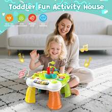ESOLOM Toddler Musical Activity Table: Interactive Learning Toy With Piano, Lights & Toddler-Ready Activities - Green Plastic Design, Battery-Powered (Batteries Not Included) For 6+ Months, Rounded Edges, Portable With Carry Handle For Home & Travel, Toddler Entertainment | Playful Design | Rounded Edges, Musical Toy - Green - View 6