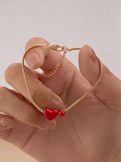 1 szt. Elegancka, nieblaknąca bransoletka z wisiorkiem w kształcie serca, odpowiednia na Walentynki, rocznicę i jako codzienny, modny dodatek, idealny prezent na Walentynki i Dzień Matki