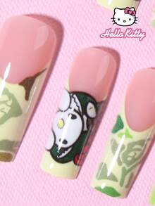 SANRIO 24片长方形法式美甲贴纸，带星星和鲨鱼图案装饰，赛博朋克风格，完美贴合亚克力假指甲套装，包含：1片果冻胶和1个指甲锉，适合女性和女孩日常及派对使用。 - 彩色 - 查看 2