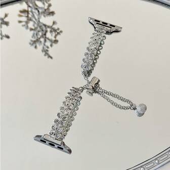 1PC Elegant And Luxurious Flower Rhinestone Women's AppleWatch Band, Adjustable Metal Jewelry Strap Accessory, Suitable For 38/40/41/42/44/45/46/49mm, Compatible With AppleWatch Strap Ultra/SE/11/10/9/8/7/6/5/4/3/2/1, Perfect As A Gift For Friends