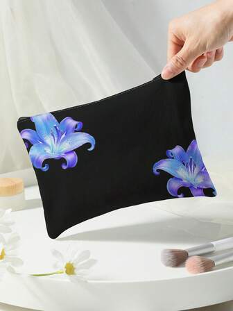 Organizador de cosméticos de viaje con estampado floral 3D y doble cara con cremallera