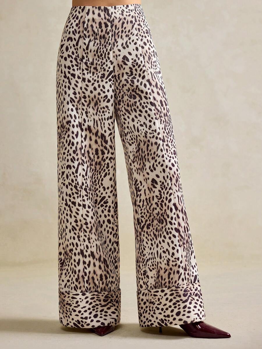 Quần ống rộng họa tiết da báo thanh lịch dành cho nữ của Aliao, phù hợp cho Ngày Valentine, mùa thu, tiệc trắng, phong cách quý tộc cổ điển, phong cách cung đình, phong cách trang nhã, các dịp công sở thường ngày. - Nhiều màu - Xem 1