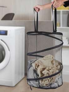 Large Collapsible Round Popup Laundry Hamper With Lid,Foldable Mesh Hamper With Reinforced Handles And Solid Bottom,White And Black Laundry Basket - Multicolor - View 8