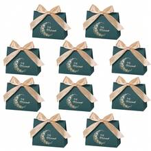 10Pcs Eid Mubarak Star Moon Gift Box Black White Gold Foil Pattern Paper Candy Box With Satin Ribbon Bow Islamic Festival Party Favor Packaging Box - Wave Cover - View 15