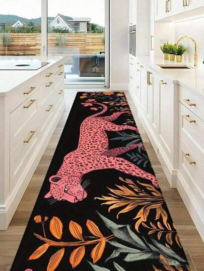 1pc Runner Rug Pink Leopard Bush Corridor Mat, Ideal For Hardwood Floors In Entryways, Laundry Rooms, Hallway, Bedrooms, Kitchen, Room Decor, Kitchen Floor Mat- Indoor All-Season Home Decor, Stylish Long Floor Mat, Washable & Non-Slip, Perfect For Home Use As A Hallway Rug, Area Rugs Living Room, Kitchen Rugs, House Decor, Kitchen Decor, Available In All Seasons Decor Home, Room Decorations, Festival Decoration