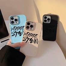 Resistente a quedas STUDIO UV impressão silicone macio plating metálico Capinha Capa Para Apple i p h o n e 11 12 13 14 15 16 17 pro max 14 15 16 PLUS 17 AIR x xr xs max anti-impacto design minimalista protetora minimalista antiarranhões que se encaixa perfeitamente cases P6971 - Preto - Visão 5
