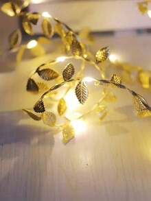 1pc 3 Meters/10ft Gold Artificial Leaf LED String Lights, 30 Bulbs, Suitable For Gift Wrapping, New Year Gifts, Wedding Dessert Table, Cake Decor, Birthday Party, Holiday Decoration (Transparent Battery), Halloween, Autumn, Christmas - Multicolor - View 6