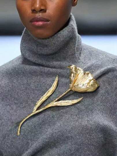 1 Stück Vintage überdimensionierte übertriebene Metall Blatt Brosche, modisches, prachtvoll Laufsteg Blumen Accessoire; übertriebene luxuriöse personalisierte geometrische Kunststein Halskette, geeignet für den täglichen Gebrauch und Bankettbekleidung von Frauen