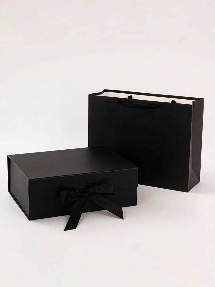 2 piezas, bolsa de regalo y caja de regalo, caja de regalo con tapa para regalos con cinta adecuada para cumpleaños, boda, Navidad, fiesta de soltero, caja de regalo, caja de regalo de propuesta, familia y amigos, Día de San Valentín - traje negro - Ver 1