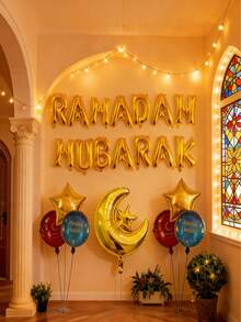 21pcs Eid Mubarak Decorations, Ramadan Decorations, Ramadan Banners And Balloons, Crescent Moon Balloons, Ramadan Balloons, Eid Mubarak, Eid Al-Adha, Happy Eid Decorations - Multicolor - View 4