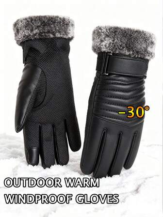 1 Pair Winter Warm Anti-Slip Gloves, Unisex Thermal Lined Ski Gloves, Windproof Waterproof Black Warm Snow Gloves, Suitable For Outdoor Hiking, Skiing, Cycling And Off-Road Activities