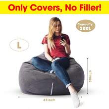 Funda silla puf 2 piezas suave pana adultos interior recámara organización juguetes felpa 200 litros gris oscuro - Gris oscuro+200L - Ver 3