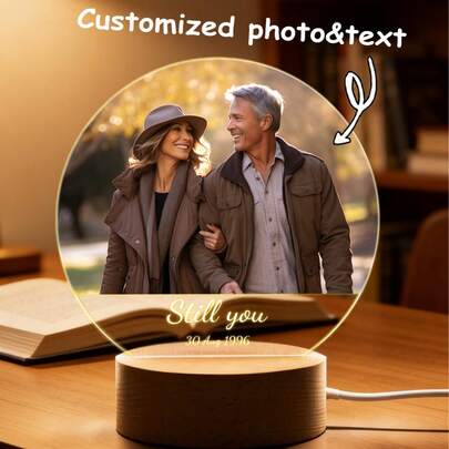 Đèn ngủ LED acrylic in ảnh và chữ theo yêu cầu, đèn nhỏ, phù hợp cho nữ, nam, các cặp đôi, gia đình, bạn bè, bạn trai, bạn gái, có thể tùy chỉnh cho các dịp lễ và kỷ niệm, bao gồm giá đỡ bảng đèn LED acrylic và đế đèn tròn, món quà bất ngờ sáng tạo tuyệt vời.