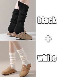 1/2/3 Pairs Women's Solid Color Rib Knit Leg Warmers, Decorative Knitted Leg Warmers, Minimalist Vintage Style, High Elasticity, Comfortable And Warm, Can Be Paired With Boots, Suitable For Autumn/Winter Daily Wear - Multicolor - View 30