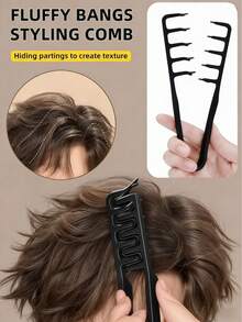 New Single-Piece Fluffy Wide-Tooth Styling Comb - Fluffy Texture, For Men, Made Of ABS Plastic With Textured Handle, Suitable For All Hair Types, Essential For Home Use, Back-To-School Season, Travel & Vacation, Can Be Used For Back-Brushing, Blow-Drying, Hairstyling, Haircuts, Edging, And Grooming - Multicolor - View 2