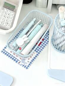 Cesta de almacenamiento de metal resistente a la oxidación, puede almacenar cosméticos, aretes, artículos de papelería, suministros de oficina, organizador de escritorio multifuncional, color crema, cesta de almacenamiento compacta de arte de hierro de moda, duradera, estante organizador de escritorio, adecuado para escritorio de oficina, tocador, unisex, organización del hogar, decoración del hogar - Multicolor - Ver 10