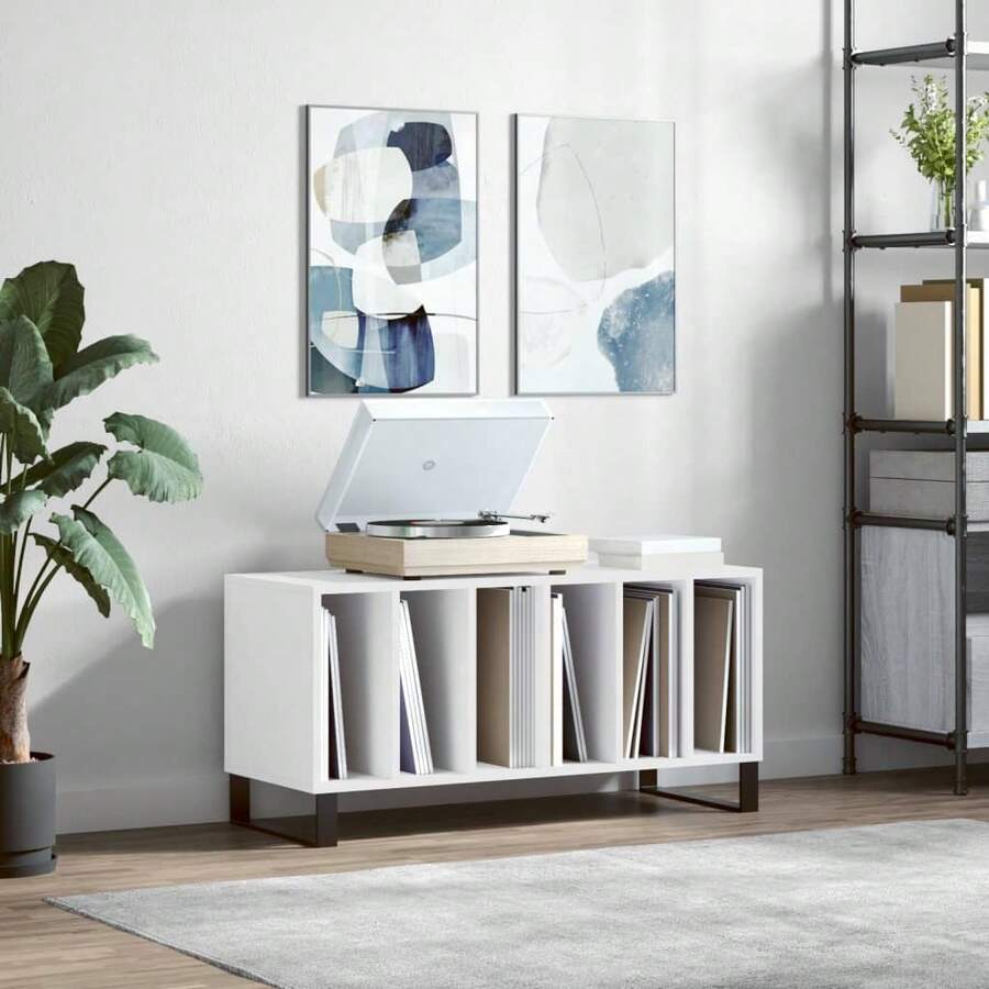 Mobile per dischi vidaXL, bianco, 100x38x48 cm, materiale a base di legno. - Bianco - Visualizzare 1