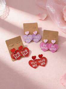 1 Pair Acrylic Heart, Leopard Print And Red Lip Pattern Earrings, Sweet Style, Suitable For Women To Wear At Parties, Also Can Be Used As Holiday Gifts - Multicolor a - View 2