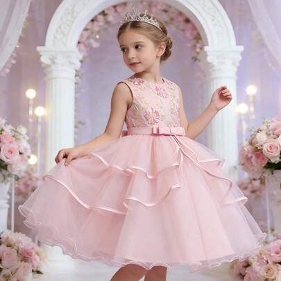 Girls Sleeveless Fitted Princess Dress, Birthday Party/Evening Piano Recital Dress (Please Select Size Based On Bust Measurement)