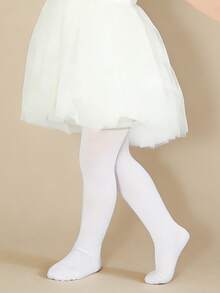 3 Pairs Baby Girls' Solid Color Velvet Leggings, Soft, Snag-Resistant, High Elasticity Tights - White - View 3