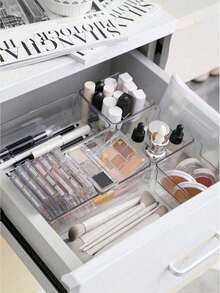 多功能塑料化妆品抽屉收纳盒 - 适用于梳妆台和办公桌上的化妆品、珠宝和配饰收纳，方便整理宿舍文具和日常用品，也适合书房装饰、房间装饰、收纳化妆品、办公用品和其他杂物，旅行必备，女士夏季礼物 - 彩色 - 查看 4