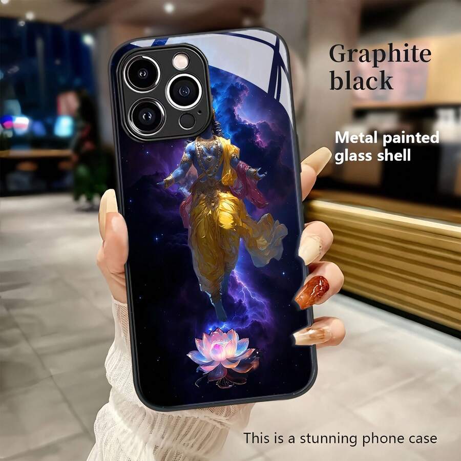 Funda para teléfono Cosmic Divine Lotus Compatible con fundas para teléfonos ,  17,  16 Pro Max,  15 Pro Max,  13 y  12 Material de vidrio, a prueba de golpes, resistente a la suciedad y resistente a los arañazos Un gran regalo para familiares, amigos, seres queridos, novios / novias y para el Año Nuevo - Negro - Ver 1
