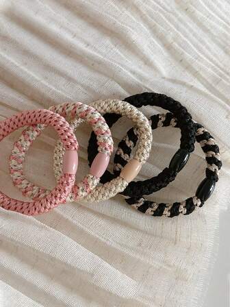 5pcs/Set Elastic Hair Ties, Solid Color Twisted Knot Fabric Hair Bands, Women Hair Accessories, Hair Scrunchies, Ponytail Holders ,Hair Rubber Bands ,Hair Rope