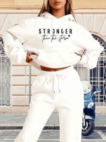 2026 LC Women's Casual- 'Stronger Than The Storm' Letter Print Hoodie, White, Loose Fit With Pockets, Perfect Autumn And Winter, Comfortable Clothing |   Loose Fit Hoodie |   Casual Daily Wear Pants, Halloween Costumes, Thanksgiving Clothing, Hoodie Autumn And Winter,Plus Size Fall Clothes, Sweatshirt, Fall Clothes Women - 白色 - 查看 6