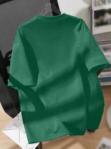 1pc Boys' Street Style "Bruh" Text Casual Short Sleeve T-Shirt, Essential For Daily Outings In Spring/Summer, Also Suitable For School Activities - Dark Green - View 2