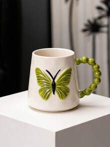 3D立体蝴蝶陶瓷咖啡杯、茶杯和茶壶套装，家用瓷杯，带圆珠笔手柄，适用于咖啡/茶，时尚设计，是送给女性、斋月、节日、聚会、居家或办公的理想礼物 - 彩色 - 查看 16