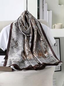 1pc Women's Bohemian Style Paisley Print Blue Scarf Shawl, Casual Elegant Lady's Scarf Accessory, Windproof Shawl, Suitable For Daily Wear, Valentine's Day Veil Outfit, Abaya Accessory, Soft Headscarf - Brown - View 2