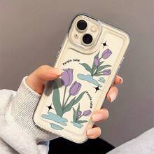 Funda de Teléfono con Patrón de Personalidad de Tulipán Morado para iPhone 16 Pro Max 13 12 16 16 Pro 11 Pro Max 15 14 Plus XS Max 15 Pro 7 Plus 7 15 Pro Max Funda Transparente Espacial Protectora Suave - Colores mixtos - Ver 9