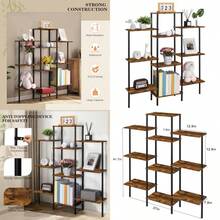 SHINOSKE 4-Tier BookshelfSmall Triple Wide Bookcase For Books CDs Movies Display Shelf With 10 Open Shelves For Living Room Home Office Balcony Rustic Brown - Xanh và trắng - Xem 1