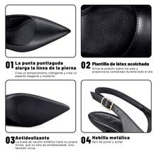 Zapatos Tacón Fino Punta Afilada Charol Elegantes Weide,Zapatos de tacón grueso Mary Jane de moda para mujeres - Negro - Ver 7