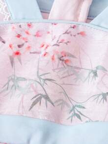 mini bala Young Girl Tulle Princess Dress Ruffle Sleeve Floral Embroidery Layered Mesh Party Birthday Gown Chinese Style - White Red - View 6