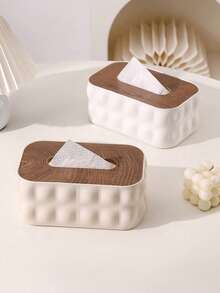 1 Kotak Penyimpanan Tisu Elegan, Penutup Kotak Tisu Persegi Dekoratif, Kotak Penyimpanan Tisu Gaya Minimalis Nordik, Desain Melengkung, Dengan Tutup Kayu, Kotak Tisu Kapasitas Besar, Cocok Untuk Kamar Tidur, Ruang Tamu, Dapur, Kamar Mandi, Dekorasi Rumah Dan Penyimpanan Praktis - Light Grey - View 2