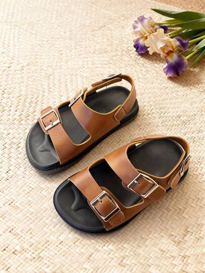 1 đôi dép xăng đan trẻ em thời trang, dép đế bằng unisex, kiểu dáng cổ điển, phù hợp cho mang hàng ngày, du lịch, hoạt động ngoài trời, giày dép mùa hè phổ biến cho học sinh tiểu học.