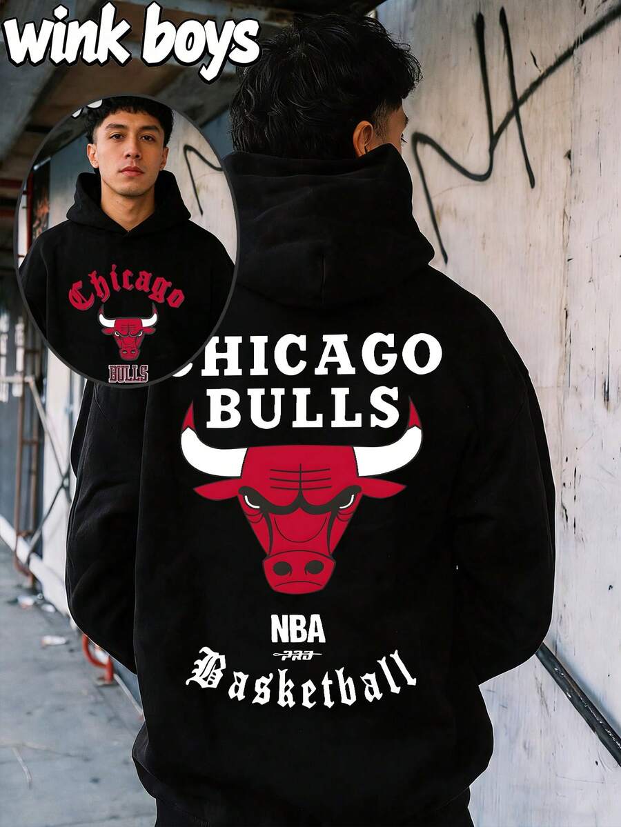 (Double Sided Printing): The Bulls Basketball Element Printed Hoodie Has Become A Must-Have Fashion Item For Autumn And Winter. This Fabric Is Skin Friendly, Warm, Breathable, And Not Stuffy, Providing More Possibilities For Comfortable Wearing. - Black - View 1