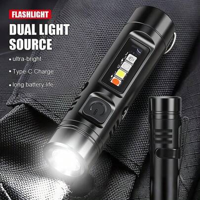 1pc Multifunctional Dual-Source Work Flashlight COB/LED/UV/Red-Blue Strobe Strong Magnetic Base & Metal Hook For Repair Lighting