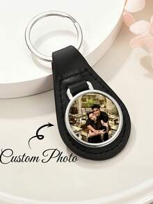 Personalised Photo Keyring In Leather Case, Father's Day Keepsake, Gift For New Dad, Personalized Photo Keychain, 1pc Personalized Photo Faux Leather Key Chain, Dog Tag Pet Tag Custom Photo Key Ring