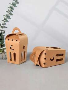 10pcs Ramadan Gift Box,Brown Kraft Paper Hollowed Out Star And Moon Pattern Gift Packaging Box For Ramadan Decoration - Multicolor - View 4