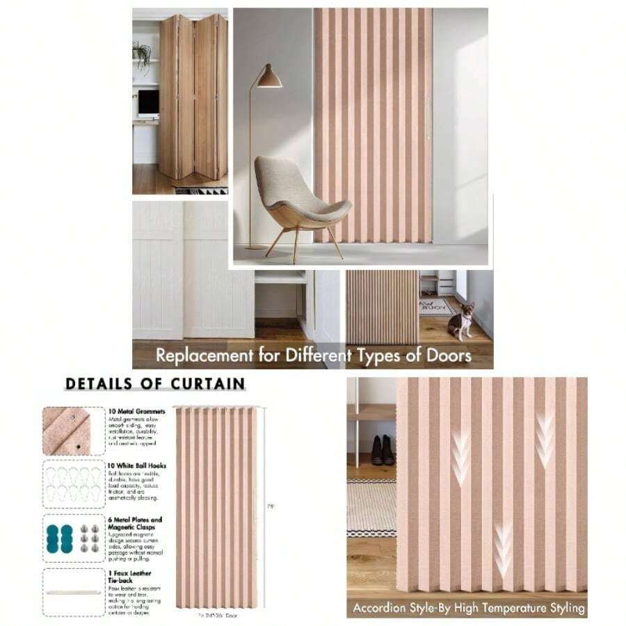 Accordion Style Magnetic Folding Door Curtains Doorways/Closet, Room Divider Pleated Drapes With Hooks Interior Living Room/Bedroom/Open Closet, White, W39x L78 Inches, 1 Panel - 39"W x 78"L (Gói 1) + Màu hồng - Xem 1