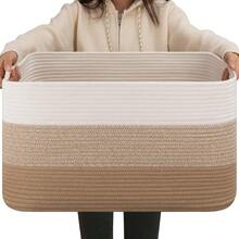 Large Blanket Basket For Living Room, Rectangle Woven Baskets For Storage, Nursery Toy Storage With Handle-22"X17"X12"-Gradient Light Yellow - Màu vàng nhạt chuyển sắc - Xem 2